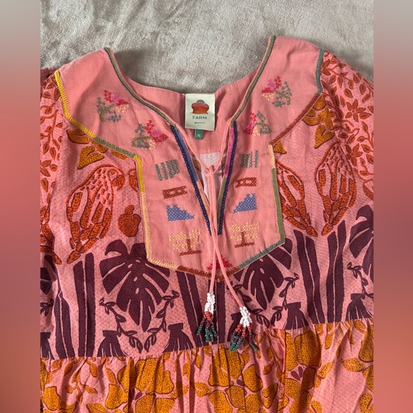 Farm Rio Pink Anika Macaws Maxi Dress XL Tropical Resort Boho Luxury - Picture 10 of 13